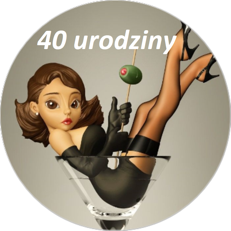 OPŁATEK NA TORT 40 URODZINY KOBIETA POSTAĆ WHISKY DRINK