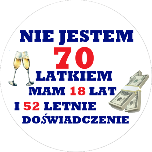 OPŁATEK NA TORT 70 URODZINY DOLAR KASA NOMINAŁ WHISKY DRINK
