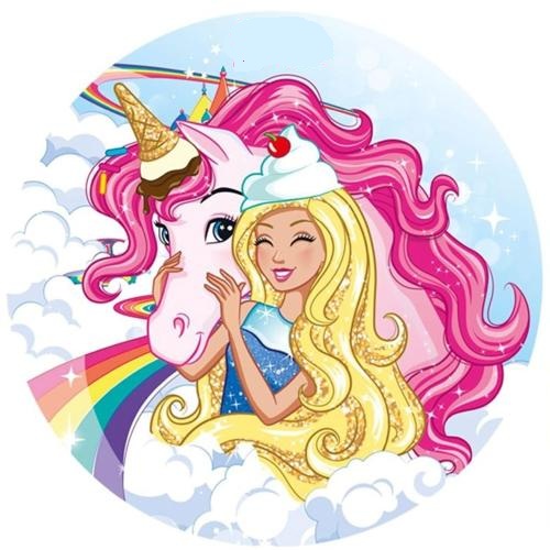 OPLATEK NA TORT BARBIE JEDNOROŻEC LALKA POSTAĆ KSIĘŻNICZKA