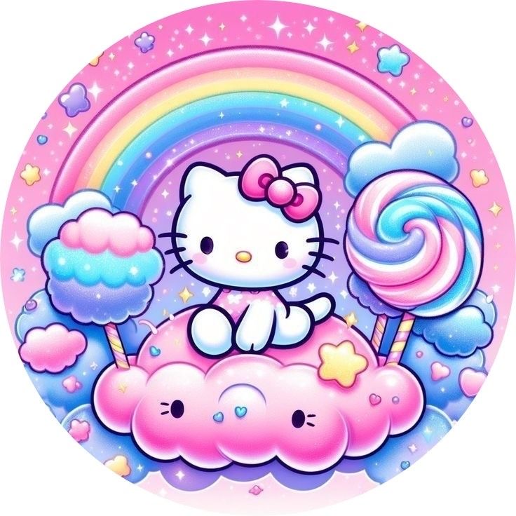 OPŁATEK NA TORT KOTEK HELLO KITTY TĘCZA
