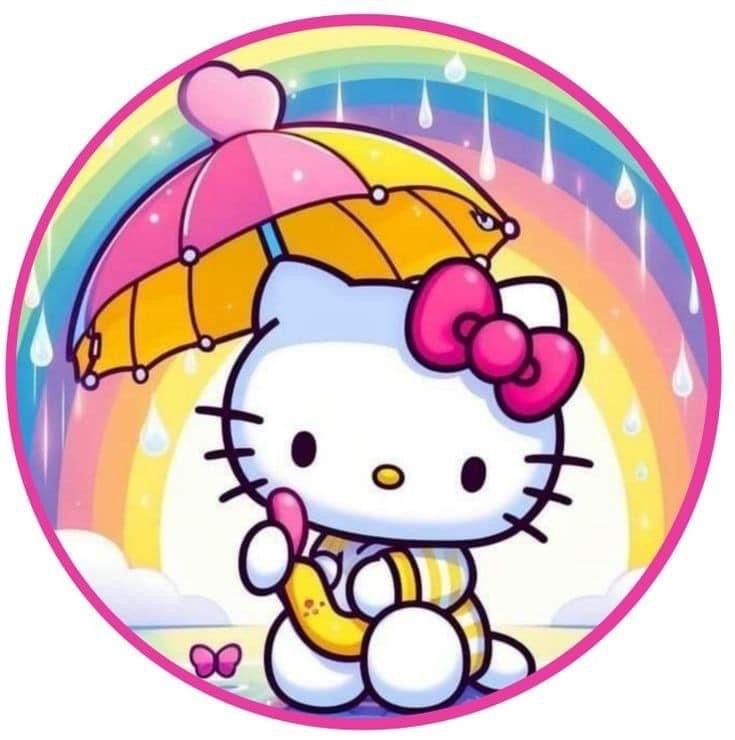 OPŁATEK NA TORT KOTEK HELLO KITTY TĘCZA