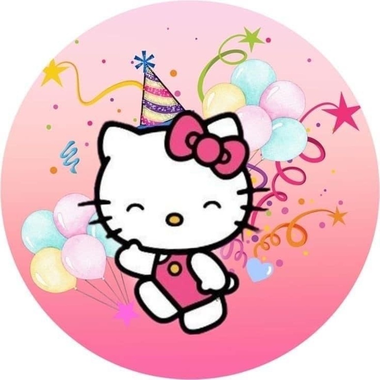 OPŁATEK NA TORT KOTEK HELLO KITTY KOKARDKA BALONIKI