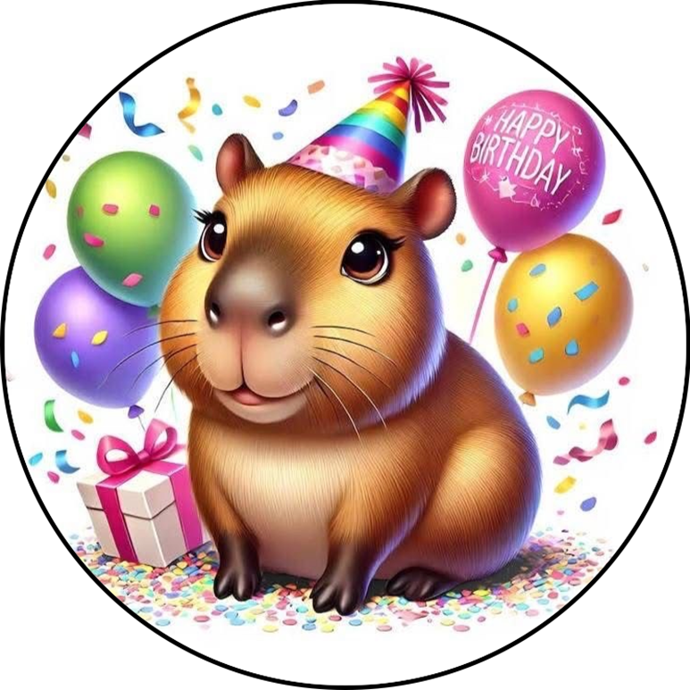 OPŁATEK NA TORT CAPIBARA KAPIBARA HAPPY BIRTHDAY BALONIKI