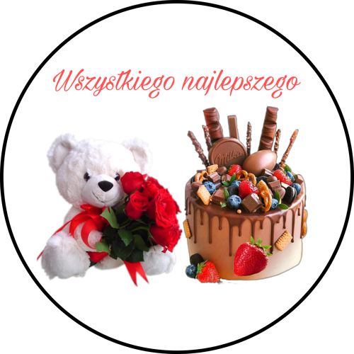 OPŁATEK NA TORT URODZINY MIŚ MISIU KWIATY