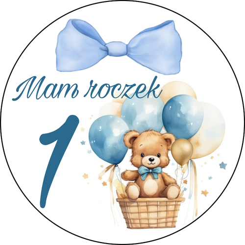 OPŁATEK NA TORT URODZINY ROCZEK MIŚ KOKARDKA