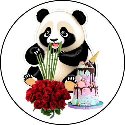 OPŁATEK NA TORT URODZINY MIŚ PANDA KWIATY